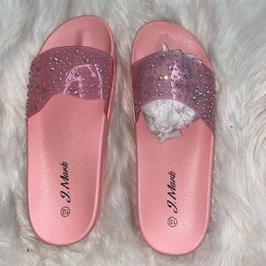 J. Mark Women’s Pink Rhinestone Studded Slides Sandals Slip Ons Rubber New NWT